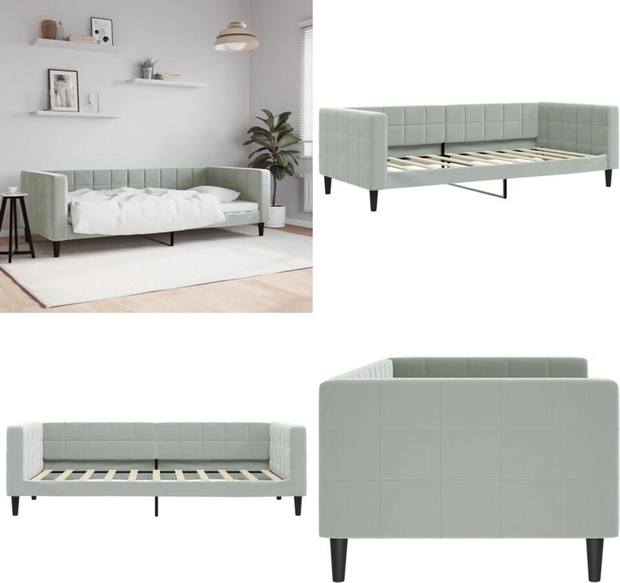 VidaXL Slaapbank 90x190 cm fluweel lichtgrijs Slaapbank Slaapbanken Bedbank Bankbed