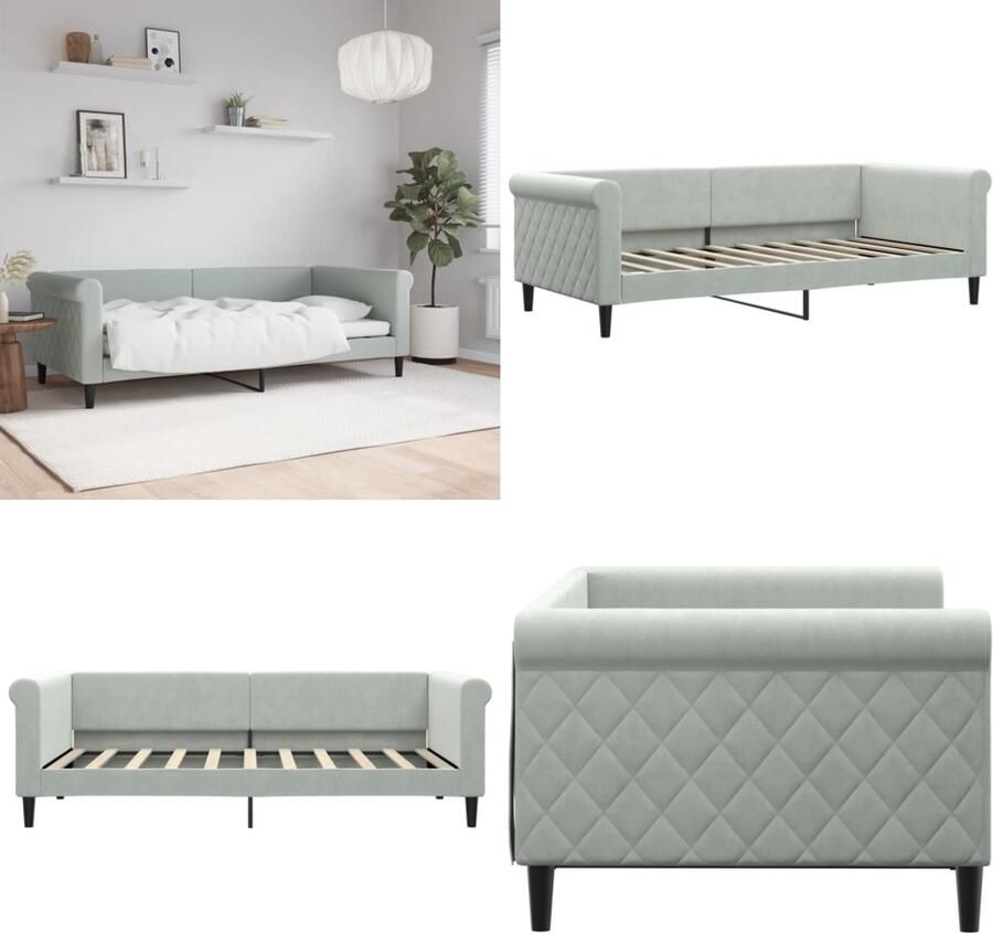 VidaXL Slaapbank 90x190 cm fluweel lichtgrijs Slaapbank Slaapbanken Bedbank Bankbed