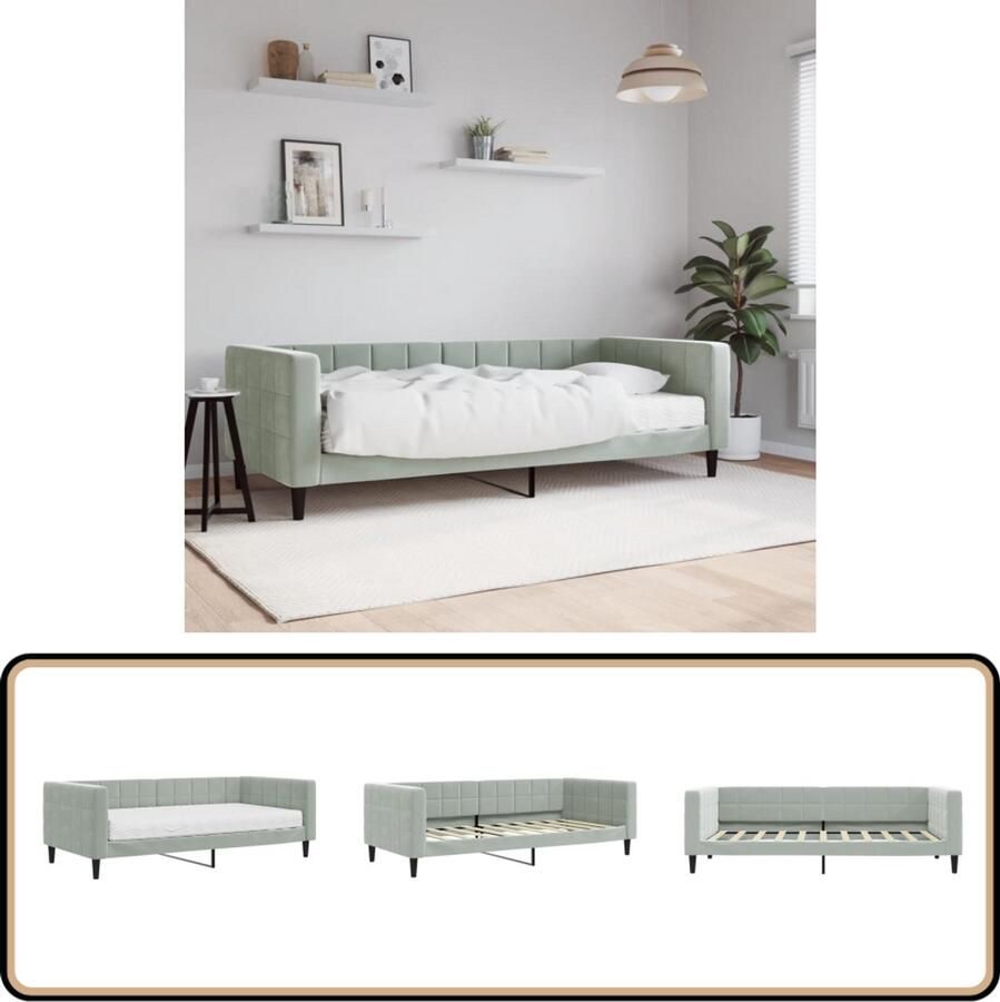 VidaXL Slaapbank 90x190 cm Fluweel Lichtgrijs Slaapbank Sofa Bed Tweepersoons Bank Lounge Meubels Living Room Furniture Licht Grijs Meubilair Velours Bank Moderne Bank Multifunctionele Bank Compact Slaapbank Stapelbare Bank