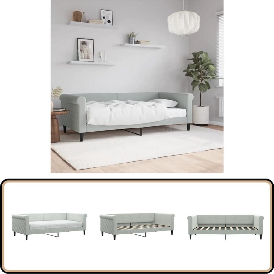 VidaXL Slaapbank 90x190 cm Fluweel Lichtgrijs Slaapbank Sofa Bed Tweepersoonsbed Lounge Meubilair Zitmeubelen Living Room Furniture Bedroom Furniture Grijs Fluweel Modern Design