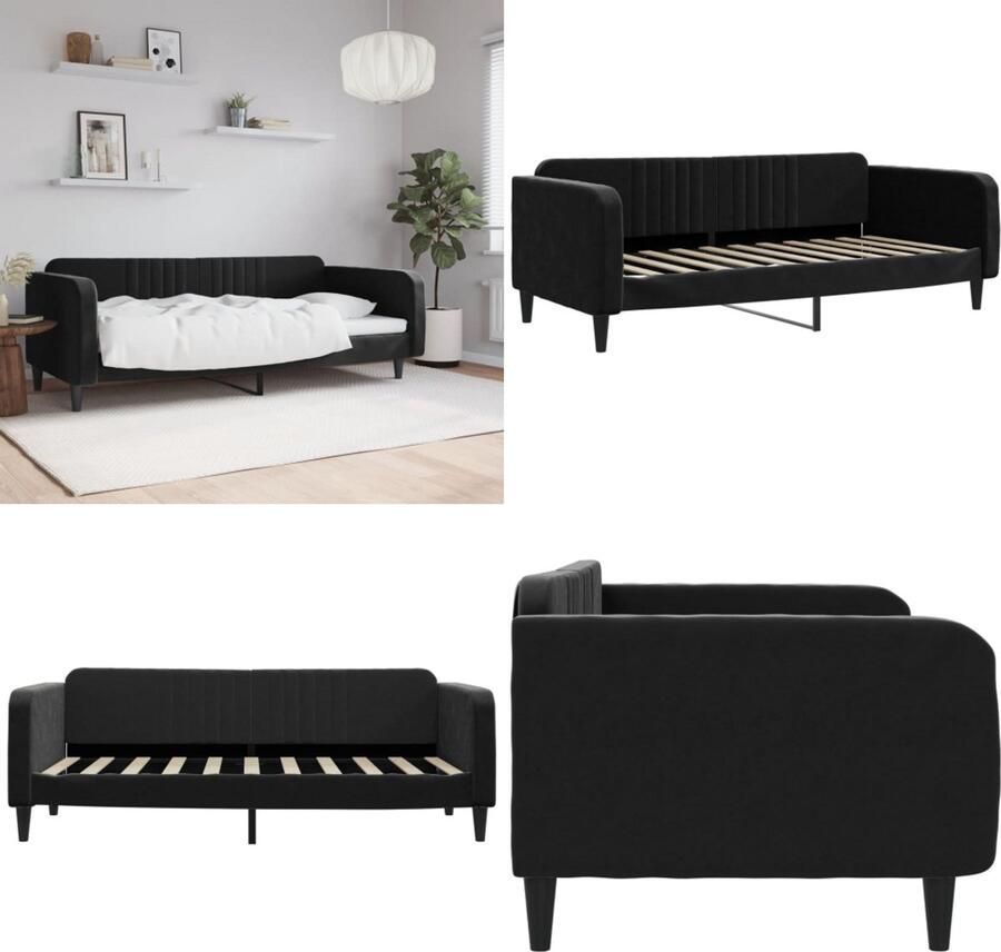 VidaXL Slaapbank 90x190 cm fluweel zwart Slaapbank Slaapbanken Bankbed Logeerbed