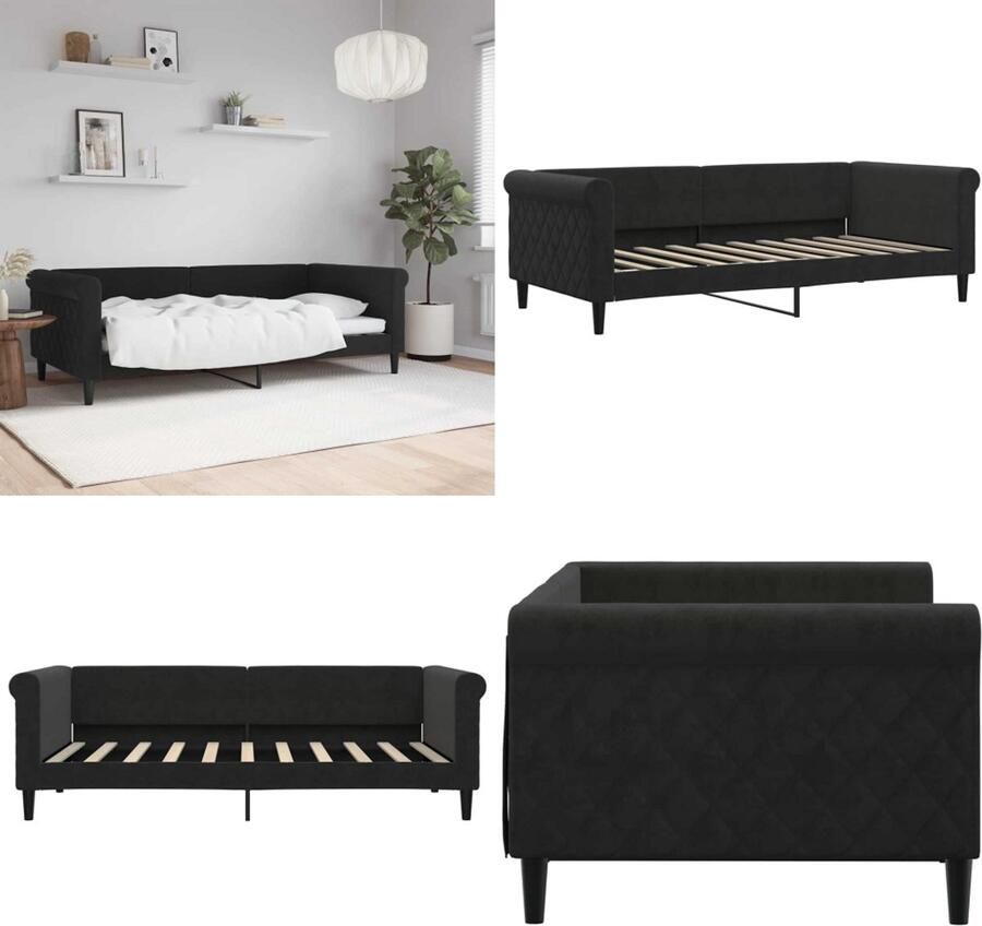 VidaXL Slaapbank 90x190 cm fluweel zwart Slaapbank Slaapbanken Bedbank Bankbed