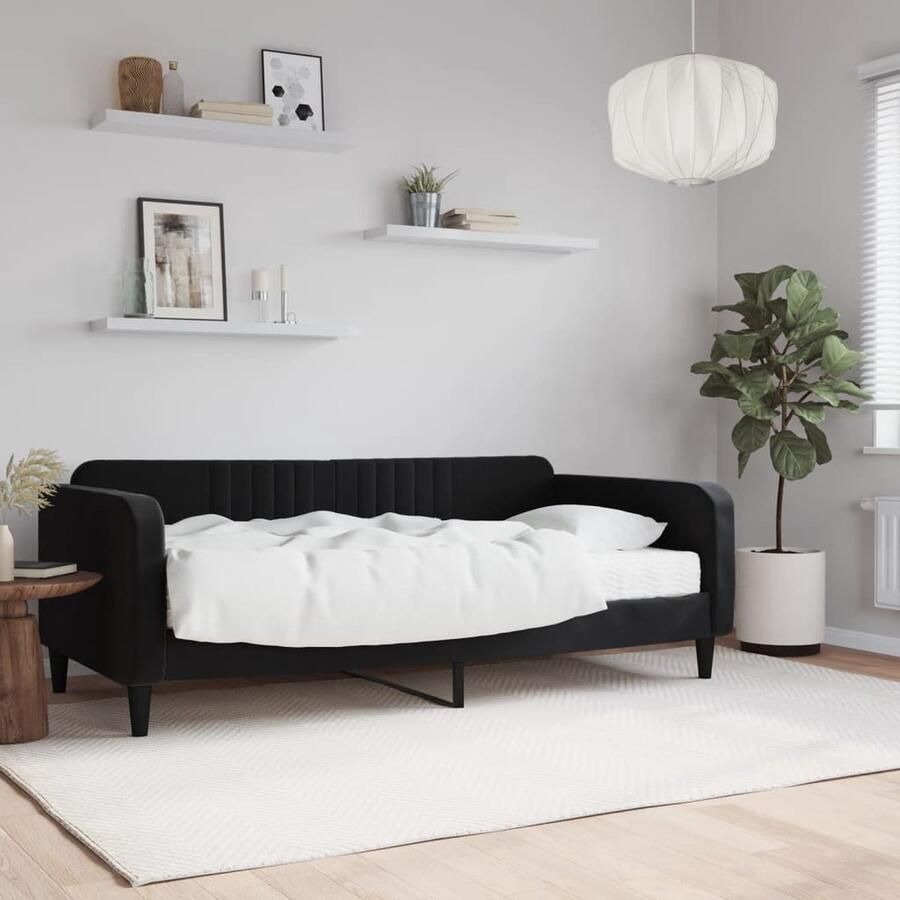 VidaXL Slaapbank 90x190 cm Fluweel Zwart Slaapbank Sofa Bed Tweepersoonsbed Zwarte Meubels Fluweel Meubel Loungemeubilair Zitbank Guest Bed - Foto 2