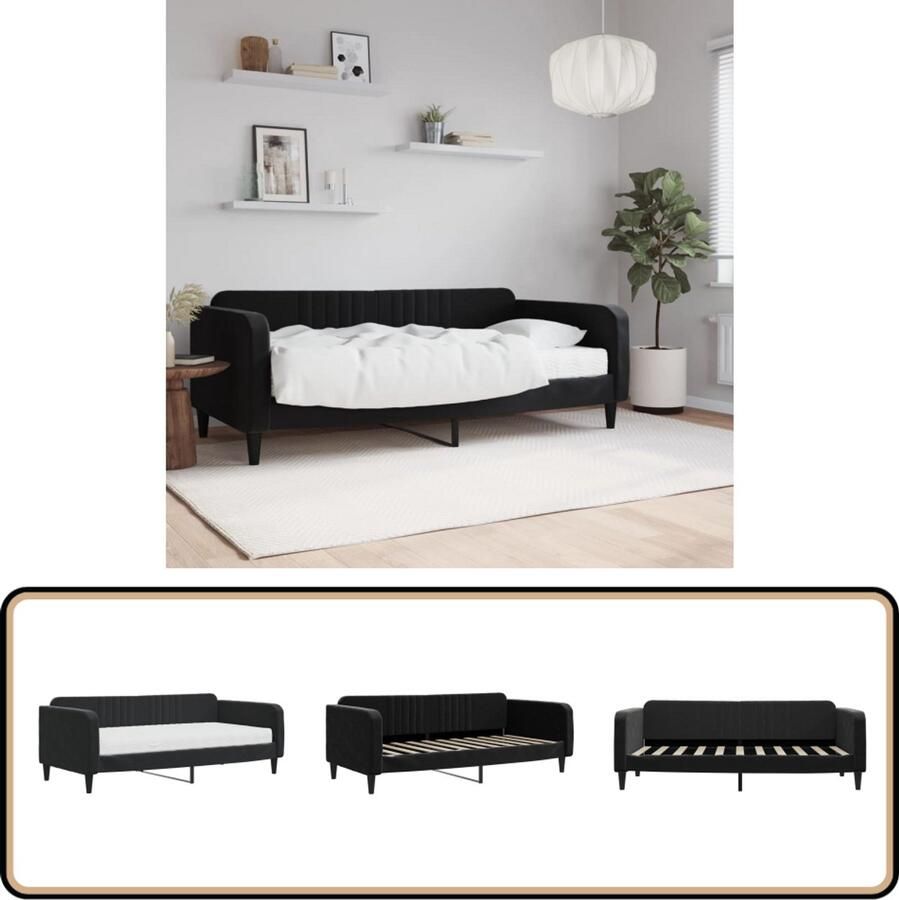 VidaXL Slaapbank 90x190 cm Fluweel Zwart Slaapbank Sofa Bed Tweepersoonsbed Zwarte Meubels Fluweel Meubel Loungemeubilair Zitbank Guest Bed