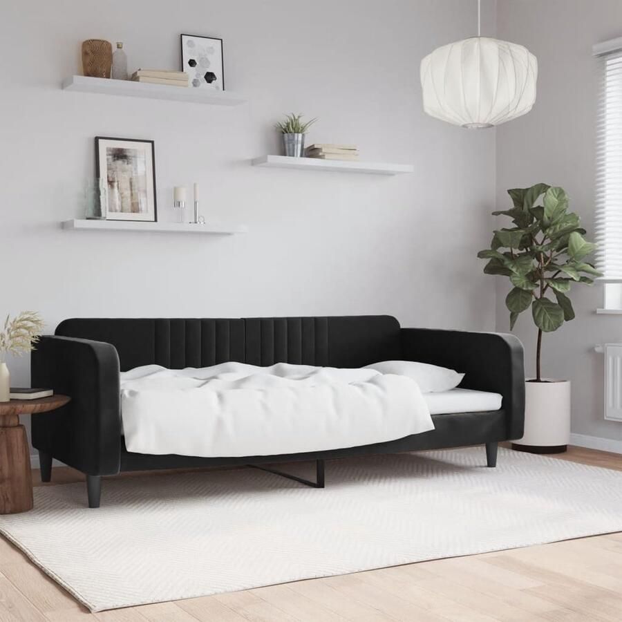 VidaXL Slaapbank 90x190 cm Fluweel Zwart Slaapbank Velvet Sofa Tweepersoonsbed Daybed Lounge Meubels Zitzitting Relaxstoel Woonkamermeubilair Slaapkamermeubilair Compact Meubilair - Foto 2