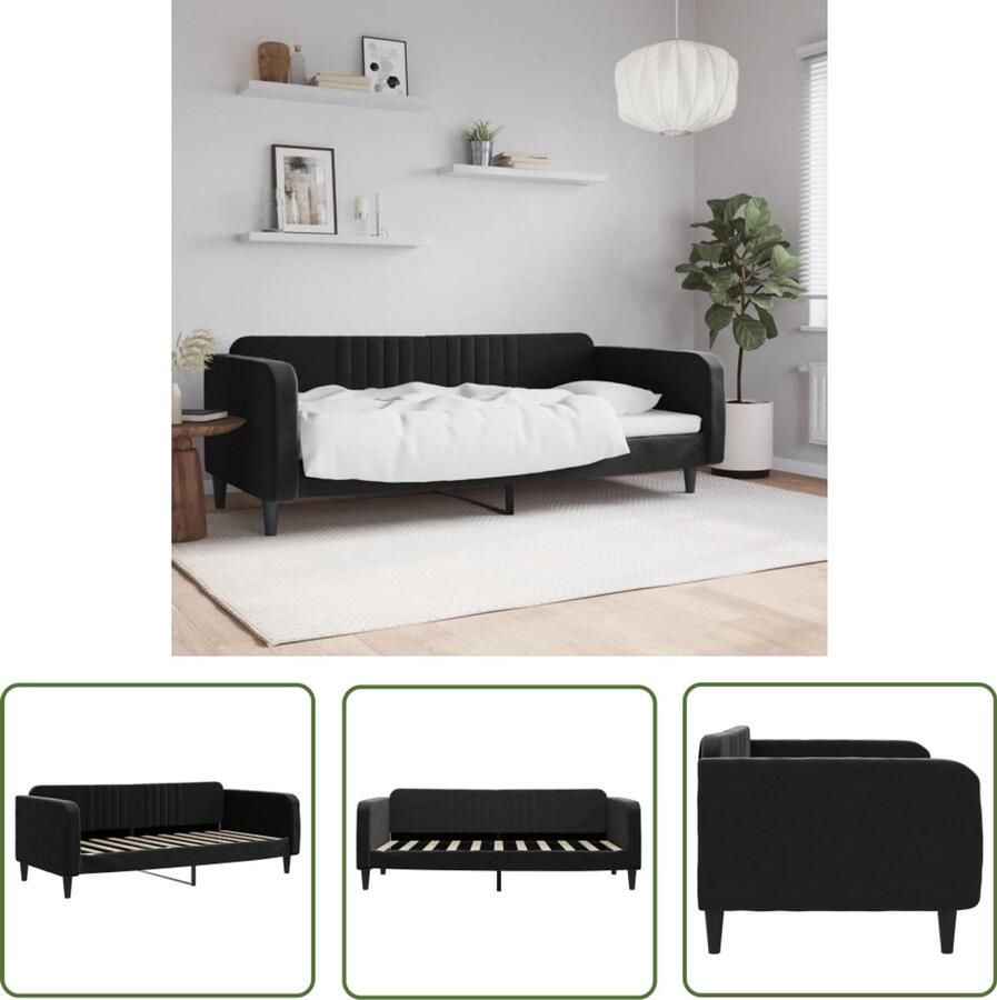 VidaXL Slaapbank 90x190 cm Fluweel Zwart Slaapbank Velvet Sofa Tweepersoonsbed Daybed Lounge Meubels Zitzitting Relaxstoel Woonkamermeubilair Slaapkamermeubilair Compact Meubilair