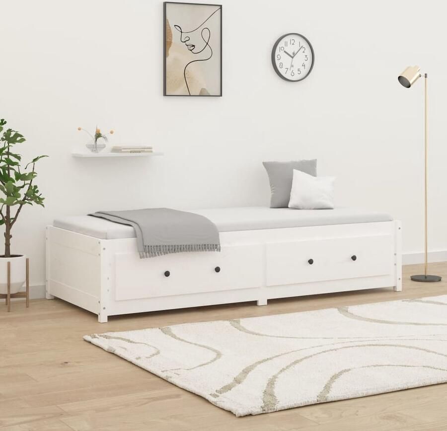 VidaXL Slaapbank 90x190 cm Grenenhout Wit Slaapbank Bed Grenenhout Meubels Houten Bed Tweepersoonsbed Stapelbaar Bed Compact Bed Daybed Guest Bed Opbergbed - Foto 2