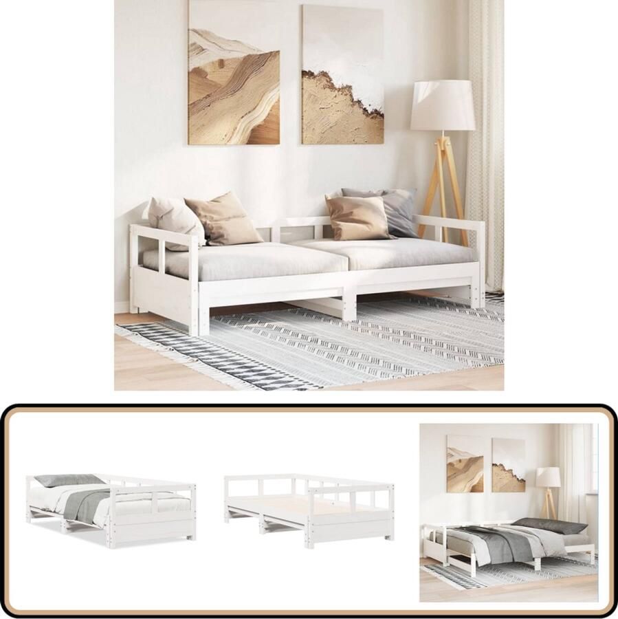 VidaXL Slaapbank 90x190 cm Grenenhout Wit Slaapbank Bedbank Bankstel Multifunctioneel Meubilair Houten Bank