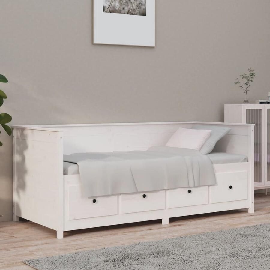 VidaXL Slaapbank Grenenhout 100x200 cm Wit Slaapbank Massief Hout Grenenhout Witte Slaapbank Tweepersoonsbed Opbergruimte Daybed - Foto 2