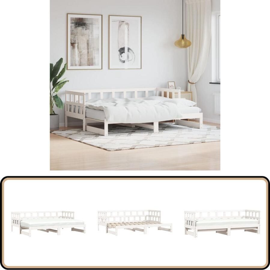 VidaXL Slaapbank 90x190 cm Grenenhout Wit Slaapbank Sofa Bed 2-in-1 Bank Houten Bank Grenenhouten Bank Wit Meubilair Opbergruimte