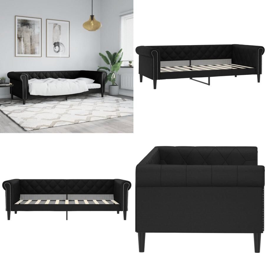 VidaXL Slaapbank 90x190 cm kunstleer zwart Slaapbank Slaapbanken Bedbank Bankbed