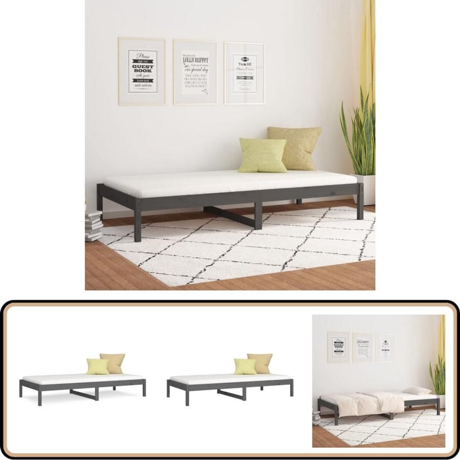 VidaXL Slaapbank 90x190 cm Massief Grenenhout Grijs Massief Hout Bed Grenoble Bed Grijze Bed Eenpersoons Bed Stapelbare Bed