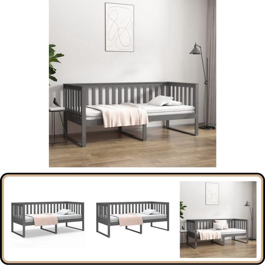 VidaXL Slaapbank 90x190 cm Massief Grenenhout Grijs Slaapbank Grenenhouten Meubels Grijze Meubelen Tweepersoonsbed Stapelbare Bank Daybed Compact Bed Flexibele Zithoek