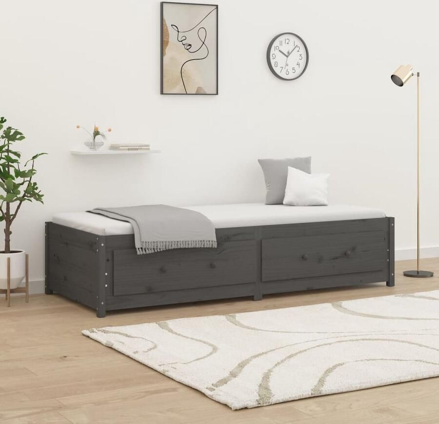 VidaXL Slaapbank 90x190 cm Massief Grenenhout Grijs Slaapbank Massief Grenenhout Bed Frame Boxspring Bed Tweepersoonsbed Stapelbare Bedden Design Bed Moderne Bed - Foto 2