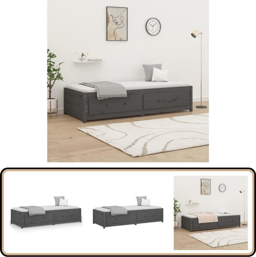 VidaXL Slaapbank 90x190 cm Massief Grenenhout Grijs Slaapbank Massief Grenenhout Bed Frame Boxspring Bed Tweepersoonsbed Stapelbare Bedden Design Bed Moderne Bed