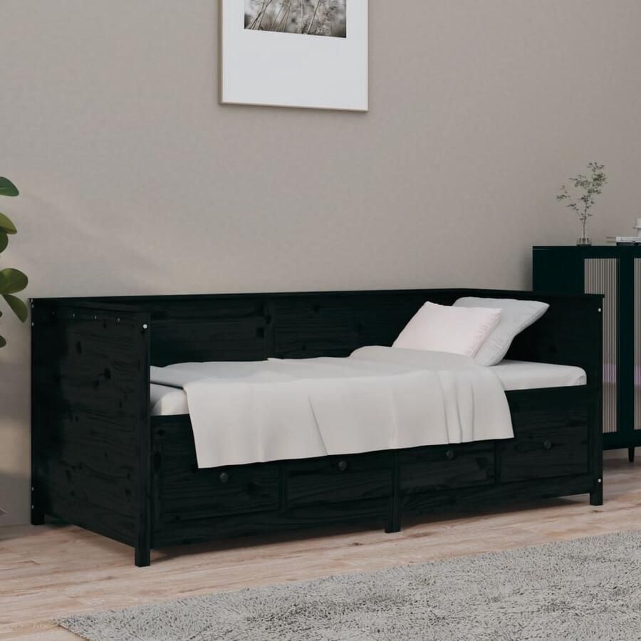 VidaXL Slaapbank 90x190 cm Massief Grenenhout Zwart Slaapbank Grenenhout Meubilair Zithoek Tweepersoonsbed Compact Bed Guest Bed Stapelbare Bank - Foto 2