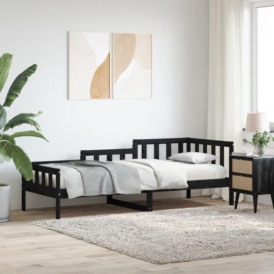 VidaXL Slaapbank 90x190 cm Massief Grenenhout Zwart Slaapbank Logeerbed Bed Frame Grenenhouten Bed Black Bed Tweepersoonsbed - Foto 2