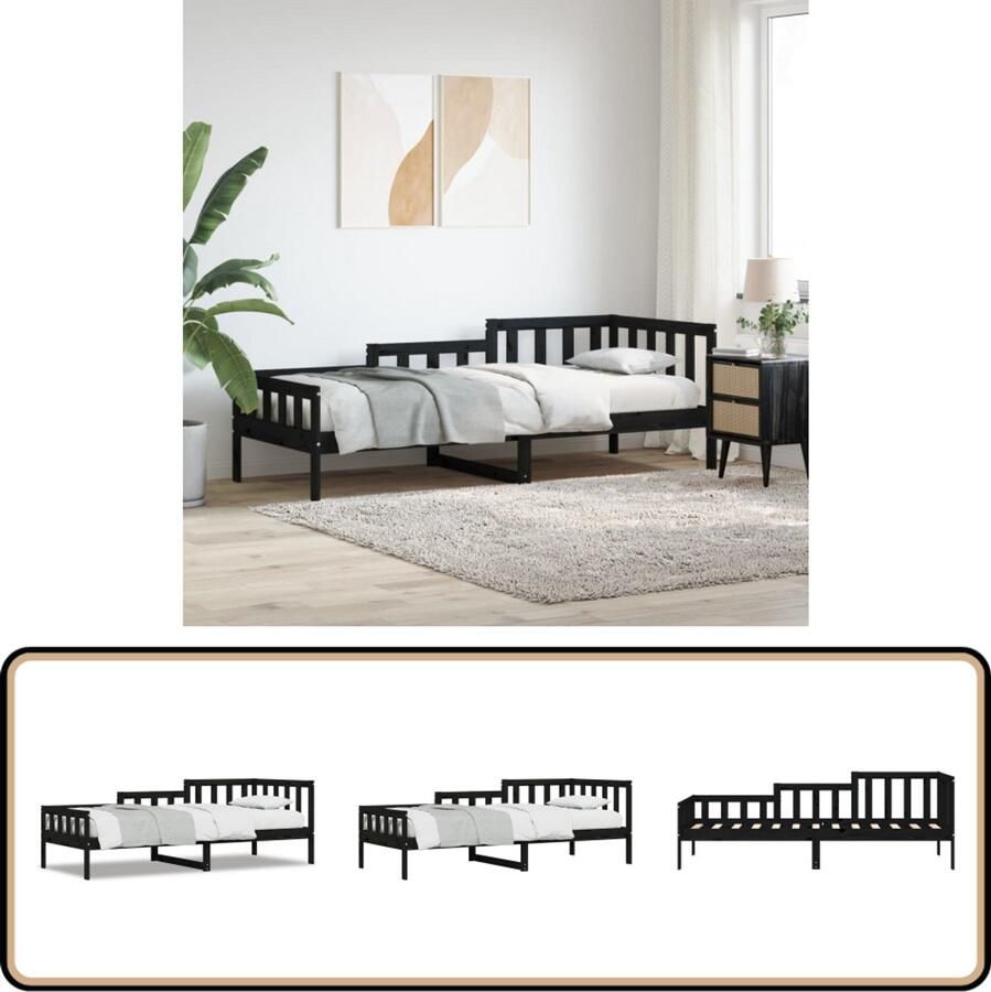VidaXL Slaapbank 90x190 cm Massief Grenenhout Zwart Slaapbank Logeerbed Bed Frame Grenenhouten Bed Black Bed Tweepersoonsbed