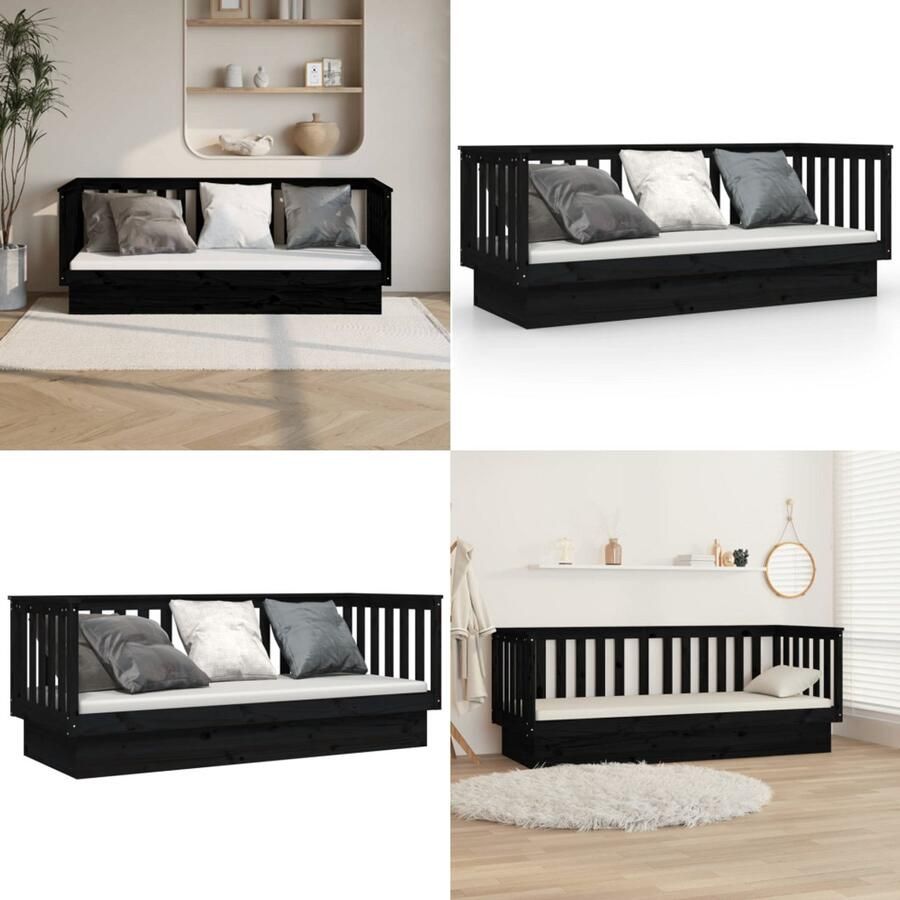 VidaXL Slaapbank 90x190 cm massief grenenhout zwart Slaapbank Slaapbanken Bedbank Bed - Foto 2