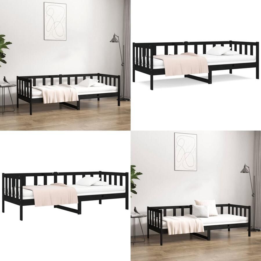 VidaXL Slaapbank 90x190 cm massief grenenhout zwart Slaapbank Slaapbanken Bedbank Bed - Foto 3