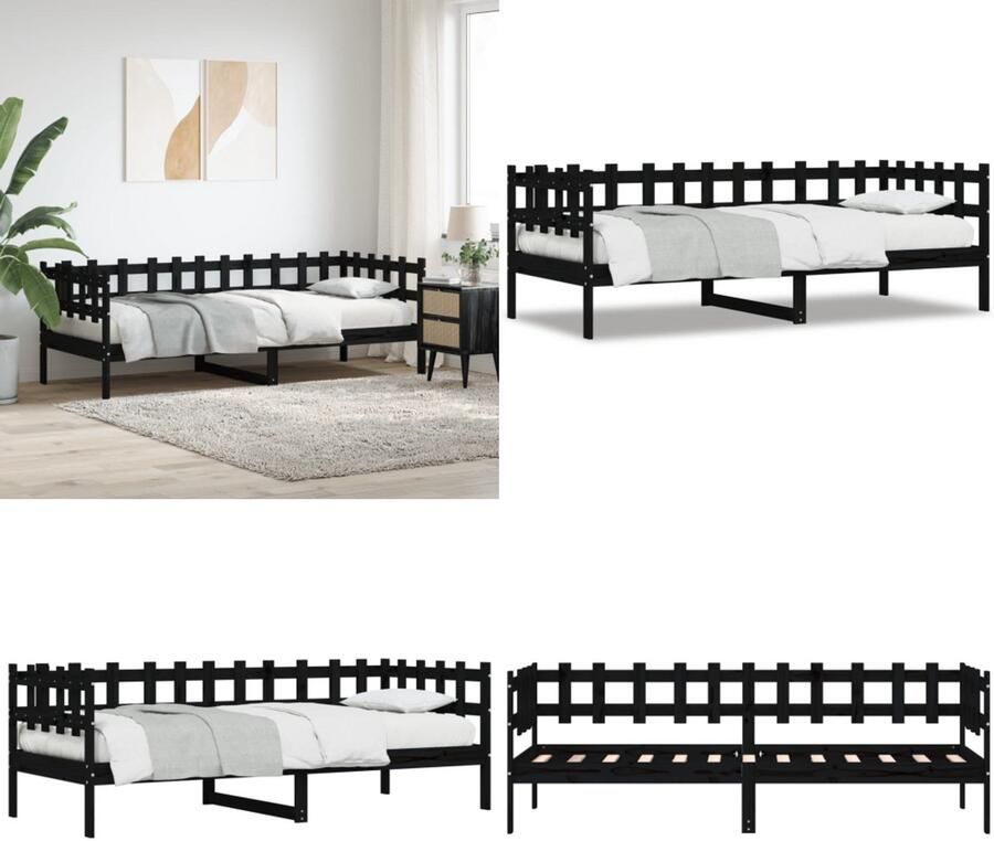 VidaXL Slaapbank 90x190 cm massief grenenhout zwart Slaapbank Slaapbanken Bedbank Bed - Foto 4