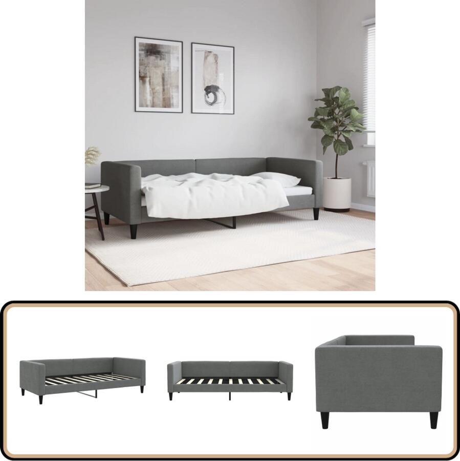 VidaXL Slaapbank 90x190 cm Stof Donkergrijs Slaapbank 2-in-1 Bank Daybed Lounge Sofa Donker Grijs Meubilair