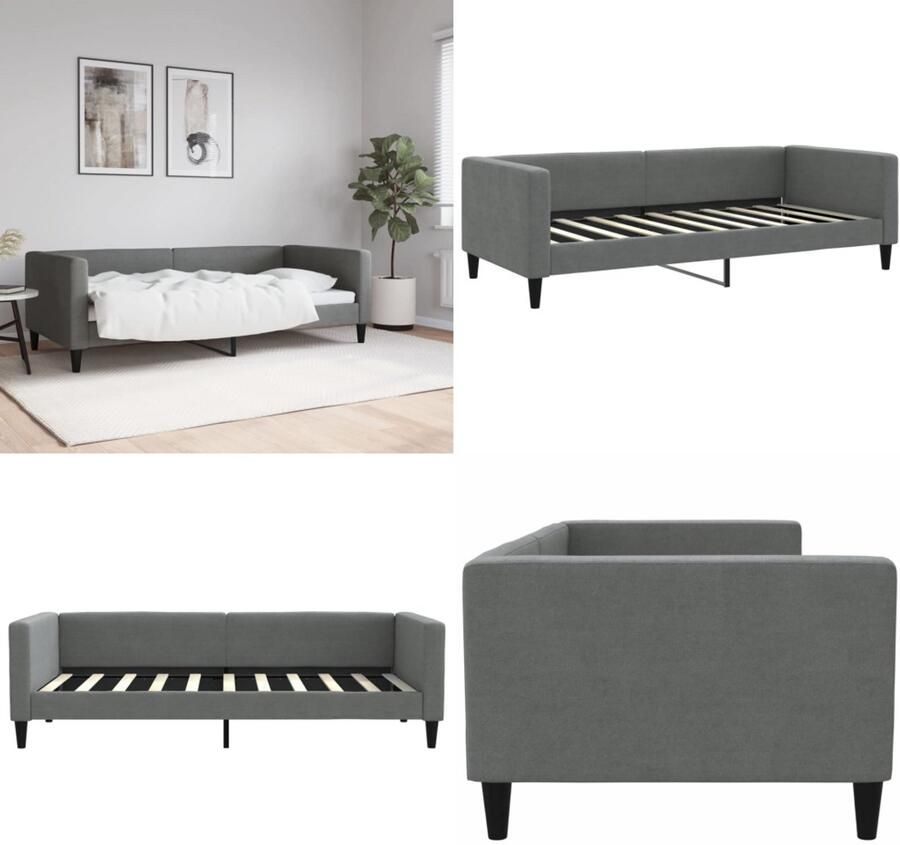 VidaXL Slaapbank 90x190 cm stof donkergrijs Slaapbank Slaapbanken Bankbed Logeerbed