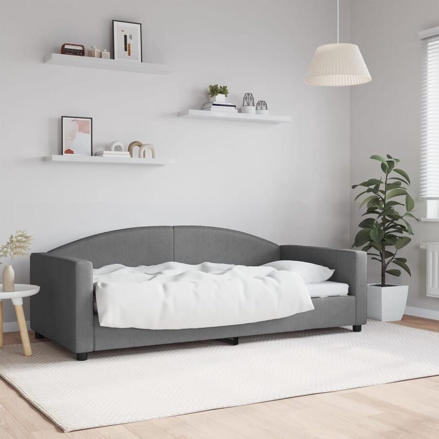 VidaXL Slaapbank 90x190 cm Stof Donkergrijs Slaapbank Sofa Bed Tweepersoonsbed Donkere Meubels Multifunctioneel Meubel Stoffen Bank Loungemeubilair Compact Wonen Guest Bed Living Room Furniture Bedroom Furniture - Foto 2