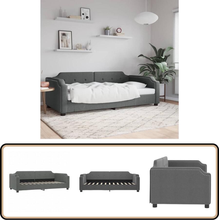 VidaXL Slaapbank 90x190 cm Stof Donkergrijs Slaapbank Tweepersoonsbed Donkere Meubels Designmeubilair Multifunctioneel Meubilair Stoffen Bank Metalen Bank Houten Bank Compact Bed Kleine Woonkamer Appartement Meubel