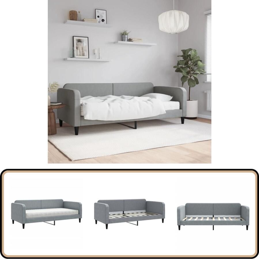 VidaXL Slaapbank 90x190 cm Stof Lichtgrijs Slaapbank Tweepersoonsbed Sofa Bed Multifunctioneel Meubilair Lounge Bank Guest Bed Compact Bed Stoffen Bank Grijs Meubilair Living Room Furniture Bedroom Furniture