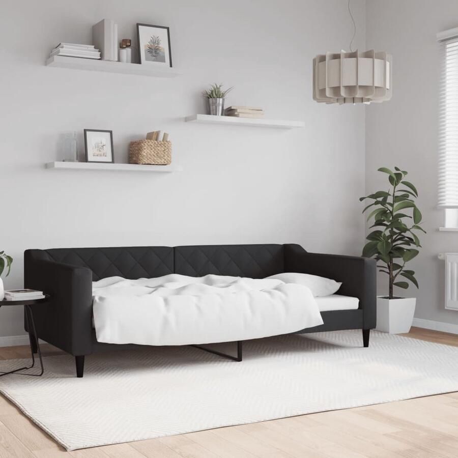 VidaXL Slaapbank 90x190 cm Stof Zwart Slaapbank Daybed Zwarte Slaapbank Moderne Slaapbank Tweepersoons Slaapbank Lounge Sofa Bed Guest Bed Multifunctionele Meubels - Foto 2