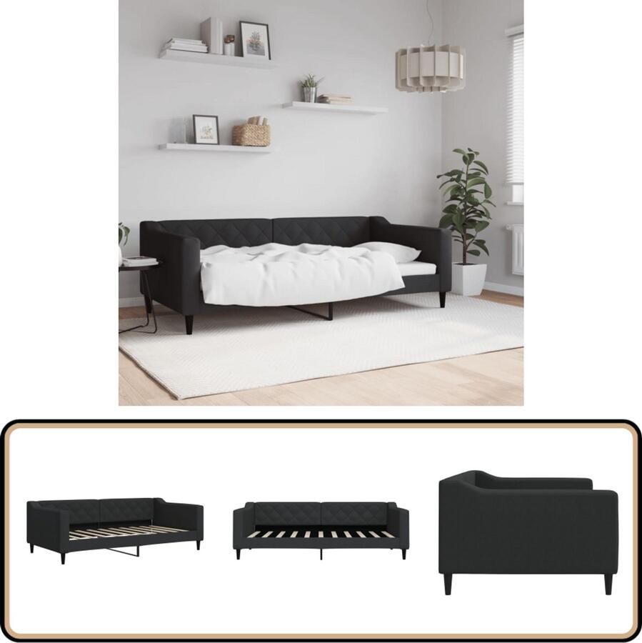 VidaXL Slaapbank 90x190 cm Stof Zwart Slaapbank Daybed Zwarte Slaapbank Moderne Slaapbank Tweepersoons Slaapbank Lounge Sofa Bed Guest Bed Multifunctionele Meubels