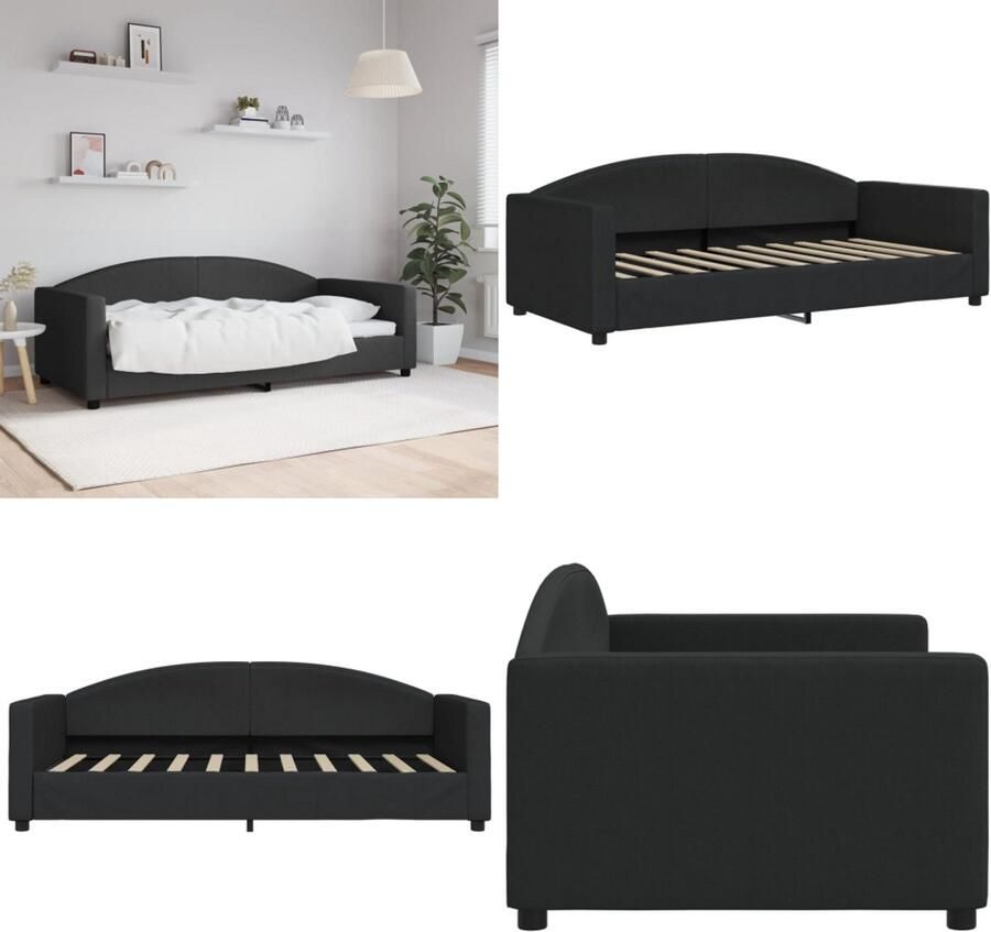 VidaXL Slaapbank 90x190 cm stof zwart Slaapbank Slaapbanken Bankbed Logeerbed