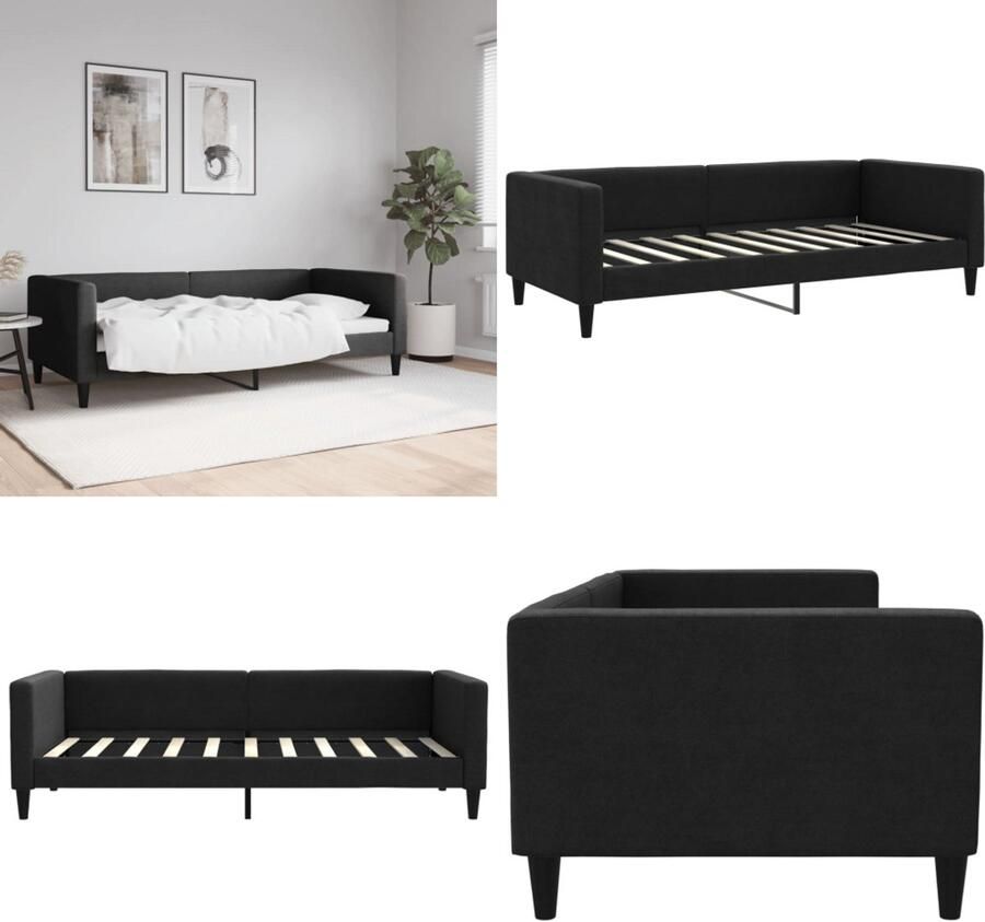 VidaXL Slaapbank 90x190 cm stof zwart Slaapbank Slaapbanken Bankbed Logeerbed