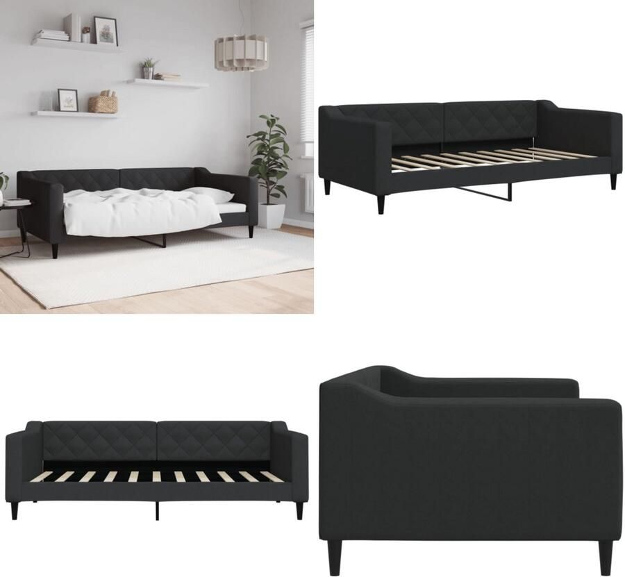 VidaXL Slaapbank 90x190 cm stof zwart Slaapbank Slaapbanken Bankbed Logeerbed