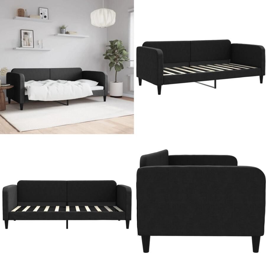 VidaXL Slaapbank 90x190 cm stof zwart Slaapbank Slaapbanken Bankbed Logeerbed