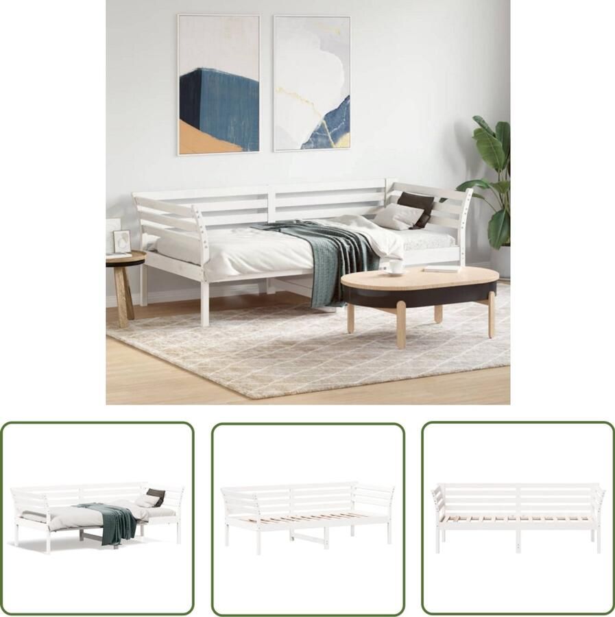 VidaXL Slaapbank 90x190 cm Wit Grenenhout Slaapbank Lakenkast Tweepersoonsbed Kinderbed Designmeubel Meubels Hout Meubel Grenenhouten Bed Witte Bed