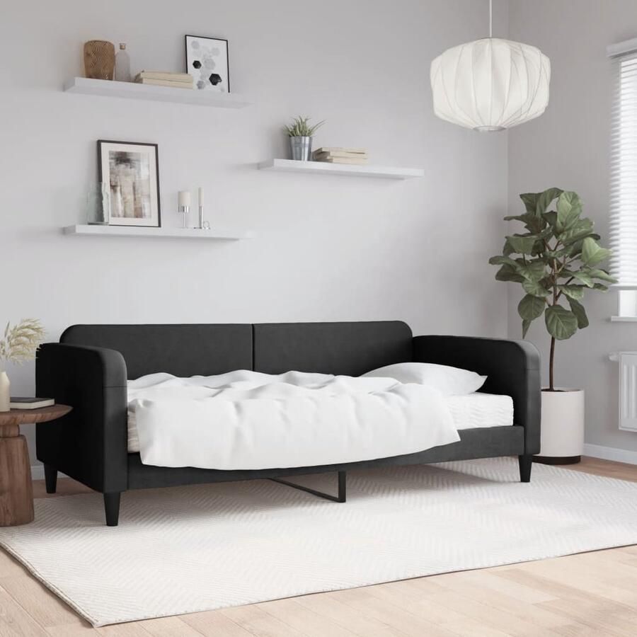 VidaXL Slaapbank 90x190 cm Zwart Inclusief Matras Slaapbank Tweepersoons Bank Kanapé Bed Sofa Bed Zwarte Slaapbank Stoffen Slaapbank - Foto 2