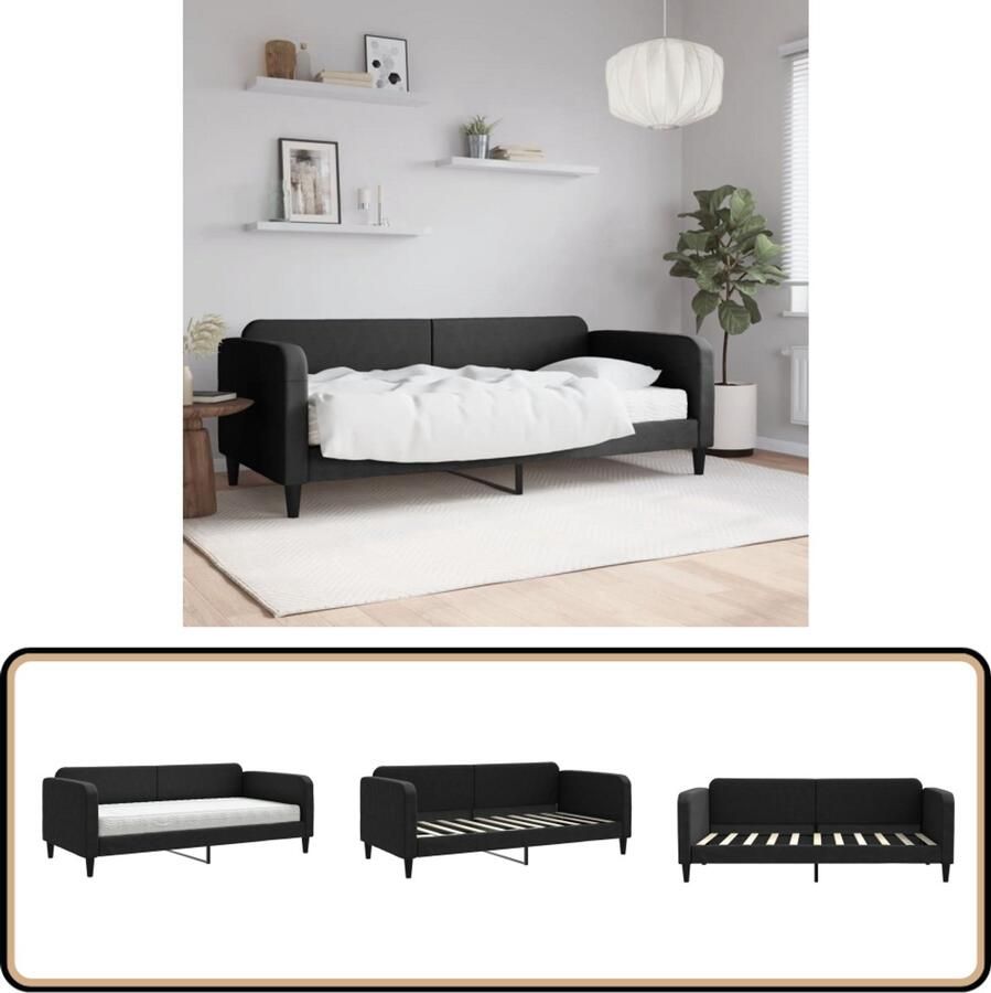 VidaXL Slaapbank 90x190 cm Zwart Inclusief Matras Slaapbank Tweepersoons Bank Kanapé Bed Sofa Bed Zwarte Slaapbank Stoffen Slaapbank