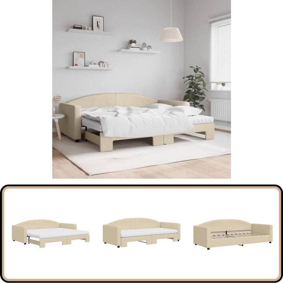 VidaXL Slaapbank 90x200 cm crème Inclusief Matrassen Slaapbank Sofa Bed Tweepersoonsbed Onder Schuifbed Crème Kleurig Meubilair Living Room Furniture Bedroom Furniture