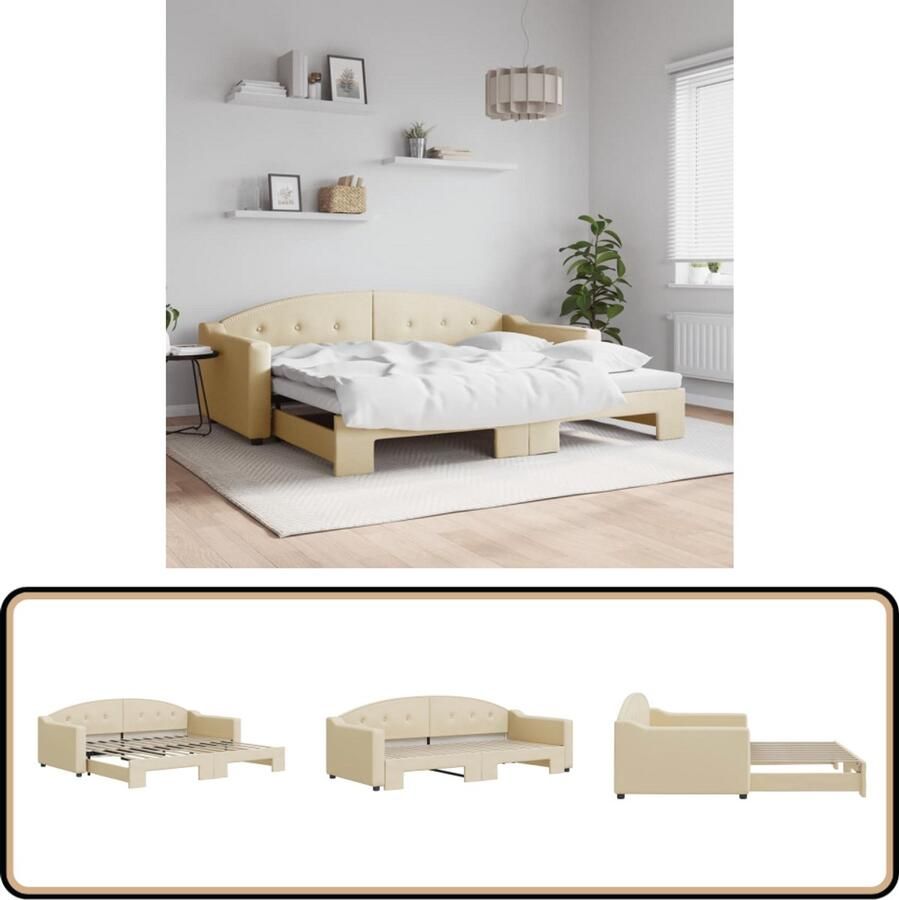 VidaXL Slaapbank 90x200 cm Crème stof Slaapbank Sofa Bed Tweepersoons Bed Crème Kleurige Meubels Stoffen Bank