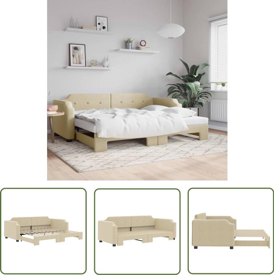 VidaXL Slaapbank 90x200 cm crèmekleurig Hout Slaapbank Sofa Bed Tweepersoonsbed Lounge Meubilair Stoffen Bank Creme Kleurtje Multifunctioneel Meubel