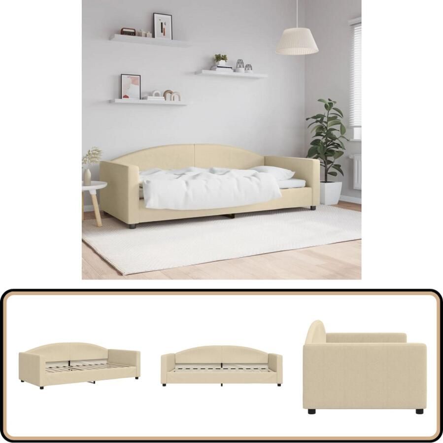 VidaXL Slaapbank 90x200 cm Crèmekleurig Slaapbank Sofa Bed Tweepersoonsbed Creme Kleurtje Moderne Meubels Multifunctioneel Meubel Living Room Furniture Bedroom Furniture Compact Bed Guest Bed Daybed