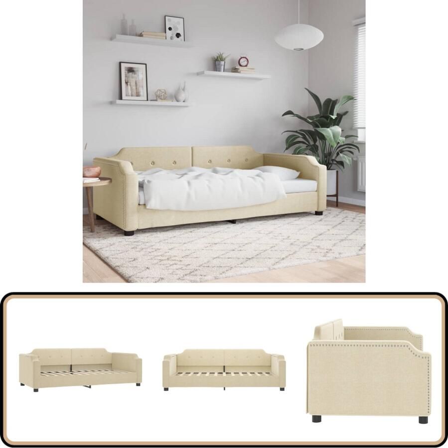 VidaXL Slaapbank 90x200 cm Crèmekleurig stof Slaapbank Tweepersoons Sofa Multifunctionele Meubels Daybed Comfortabele Stoffering
