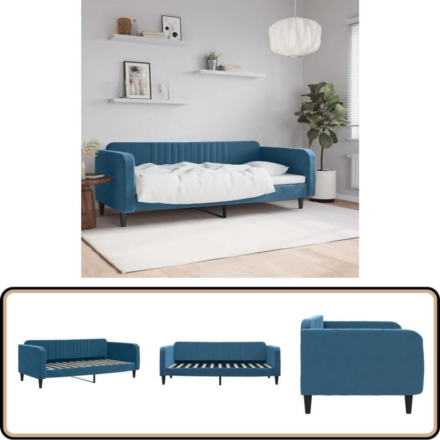 VidaXL Slaapbank 90x200 cm Fluweel Blauw Slaapbank Fluweelslaapbank Tweepersoons Slaapbank Daybed Lounge Sofa