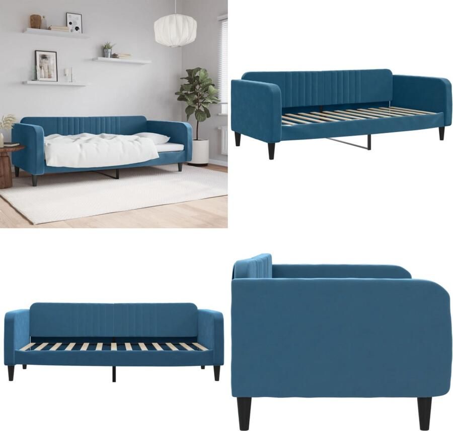 VidaXL Slaapbank 90x200 cm fluweel blauw Slaapbank Slaapbanken Bankbed Logeerbed