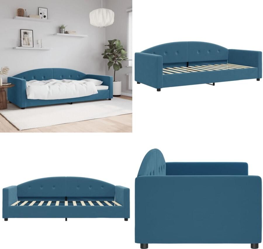 VidaXL Slaapbank 90x200 cm fluweel blauw Slaapbank Slaapbanken Bankbed Logeerbed