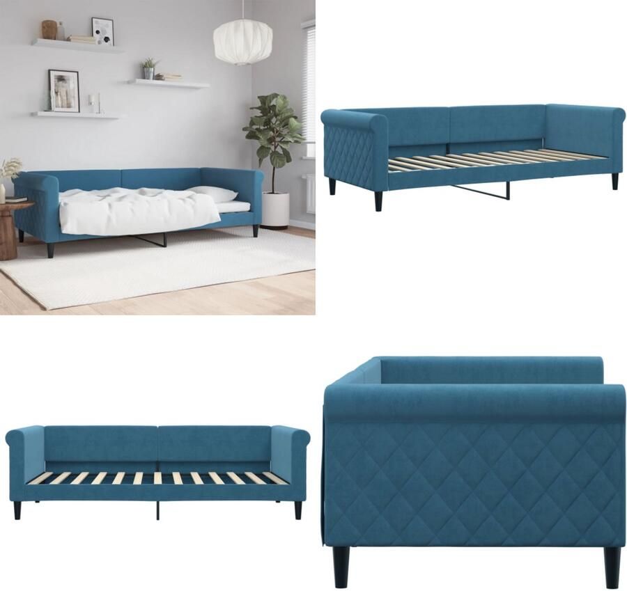 VidaXL Slaapbank 90x200 cm fluweel blauw Slaapbank Slaapbanken Bedbank Bankbed