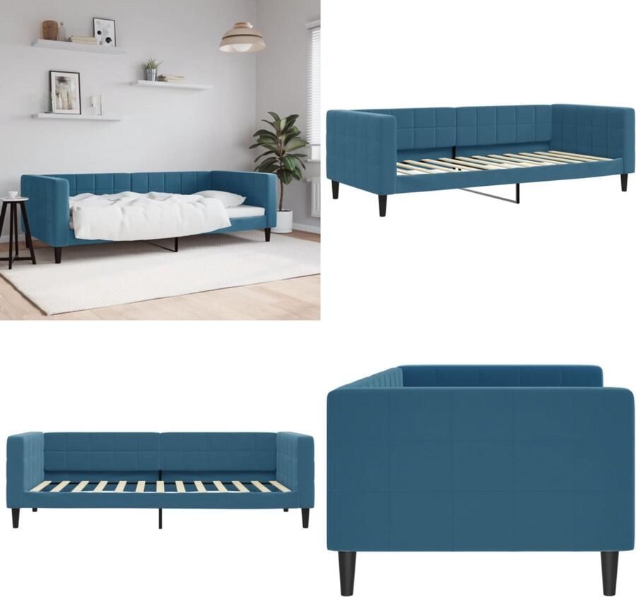 VidaXL Slaapbank 90x200 cm fluweel blauw Slaapbank Slaapbanken Bedbank Bankbed