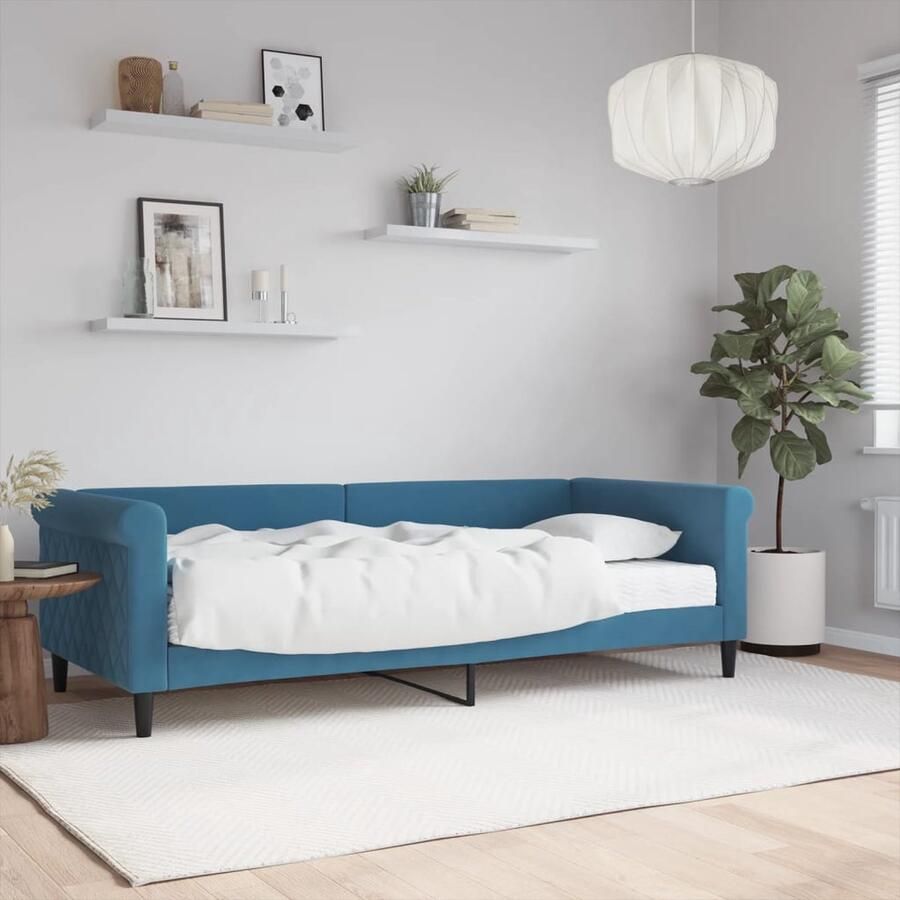 VidaXL Slaapbank 90x200 cm Fluweel Blauw Slaapbank Sofa Bed Tweepersoons Bed Velvet Meubels Blauwe Meubelen Moderne Slaapbank Compact Bed Guest Bed - Foto 2
